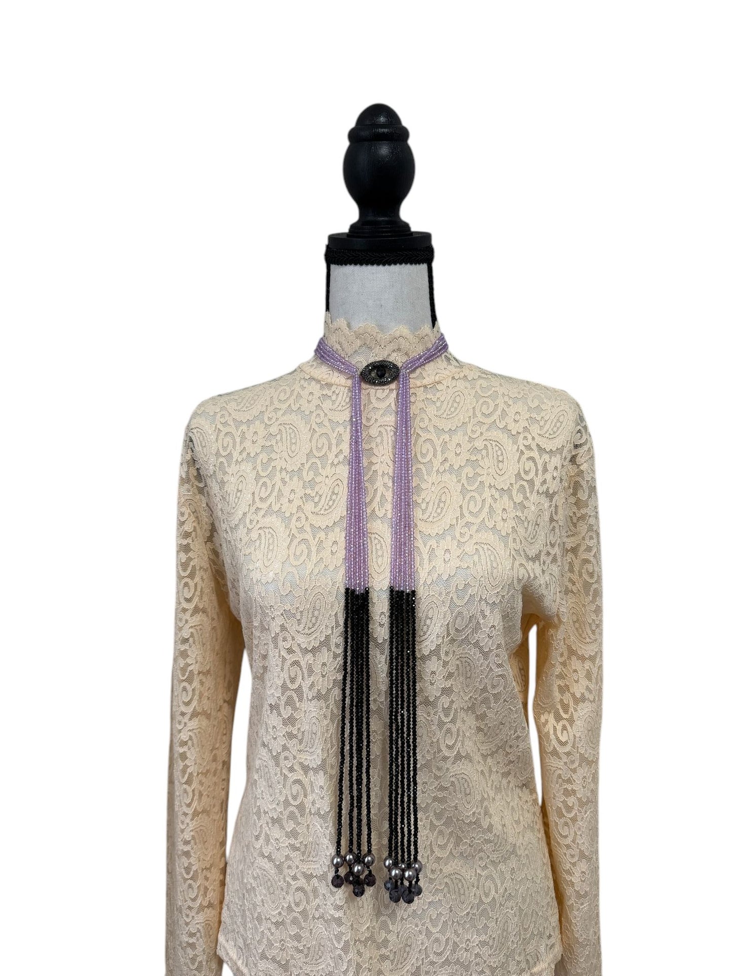 Crystal Scarf Lilac and Black Multiway Drape Style Statement Necklace