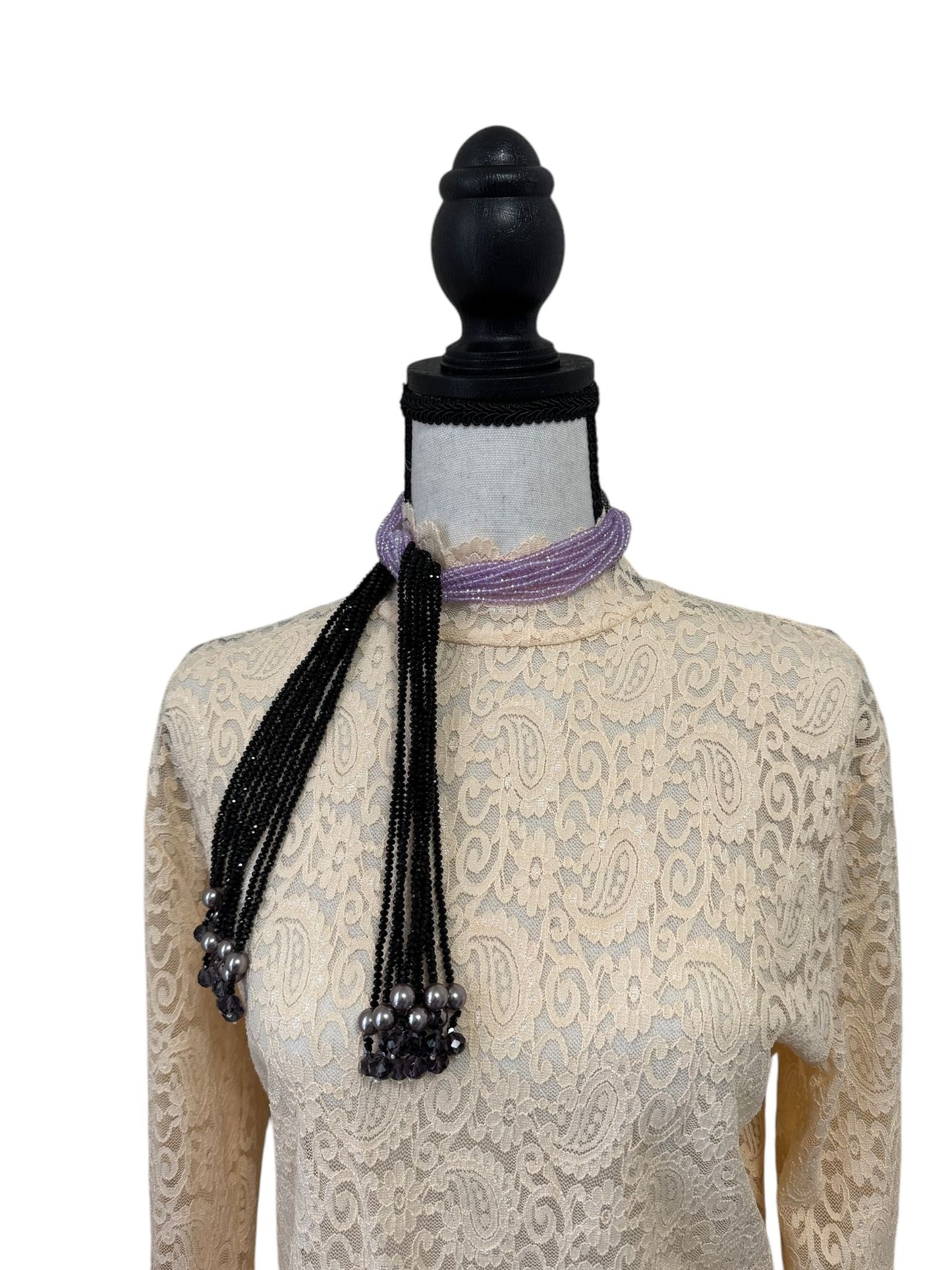 Crystal Scarf Lilac and Black Multiway Drape Style Statement Necklace