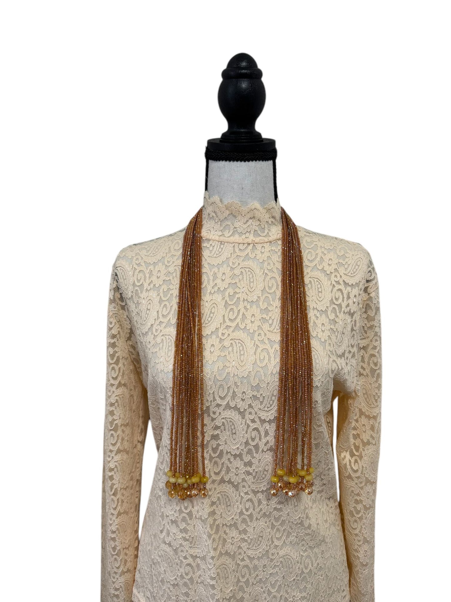 Crystal Scarf Orangish Yellow Multiway Drape Style Statement Necklace