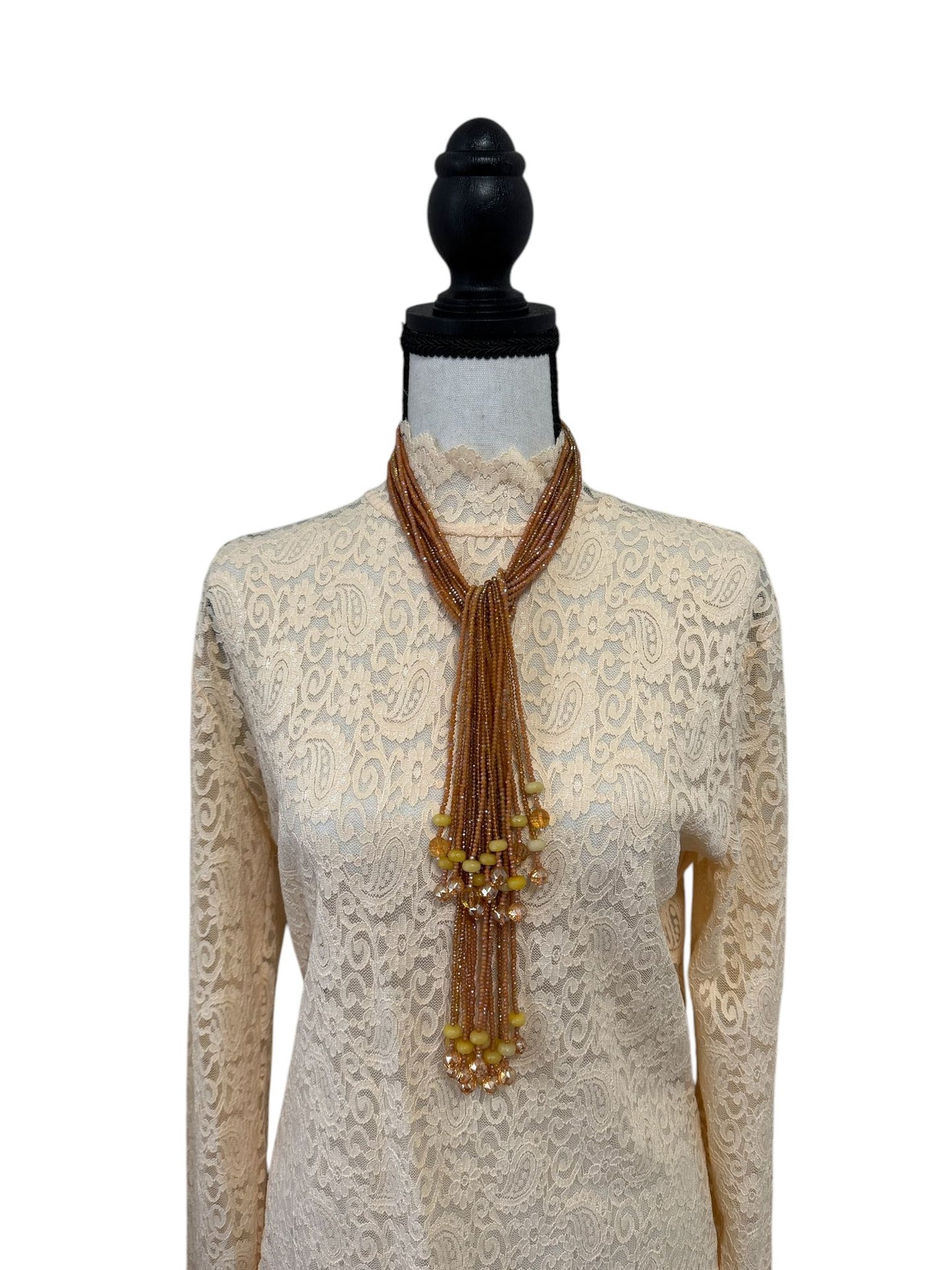 Crystal Scarf Orangish Yellow Multiway Drape Style Statement Necklace