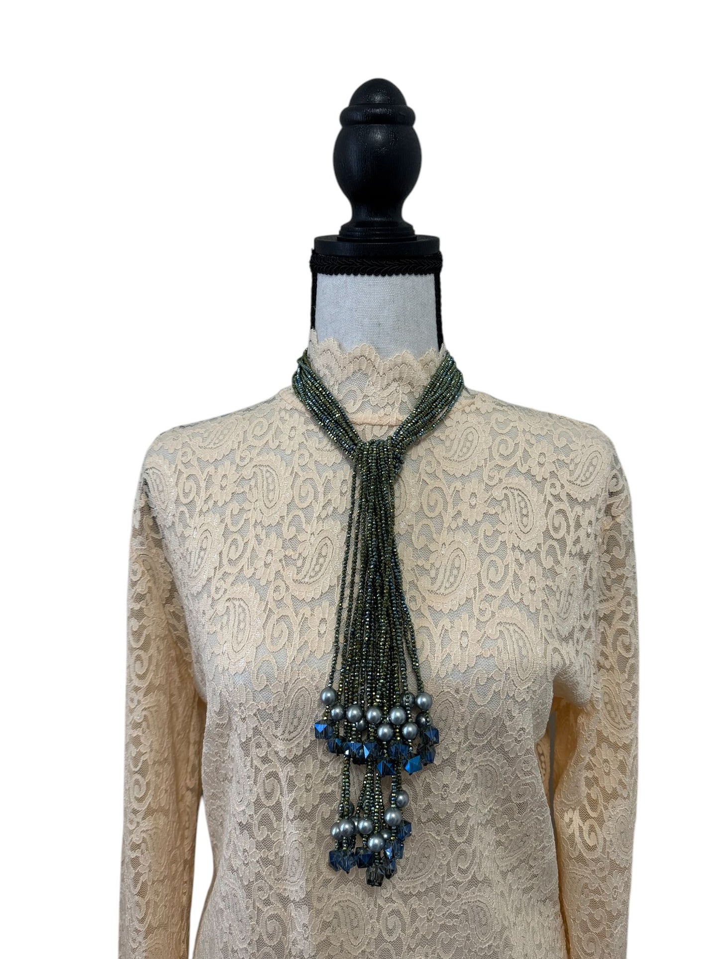 Crystal Scarf Green and Gold Multiway Drape Style Statement Necklace
