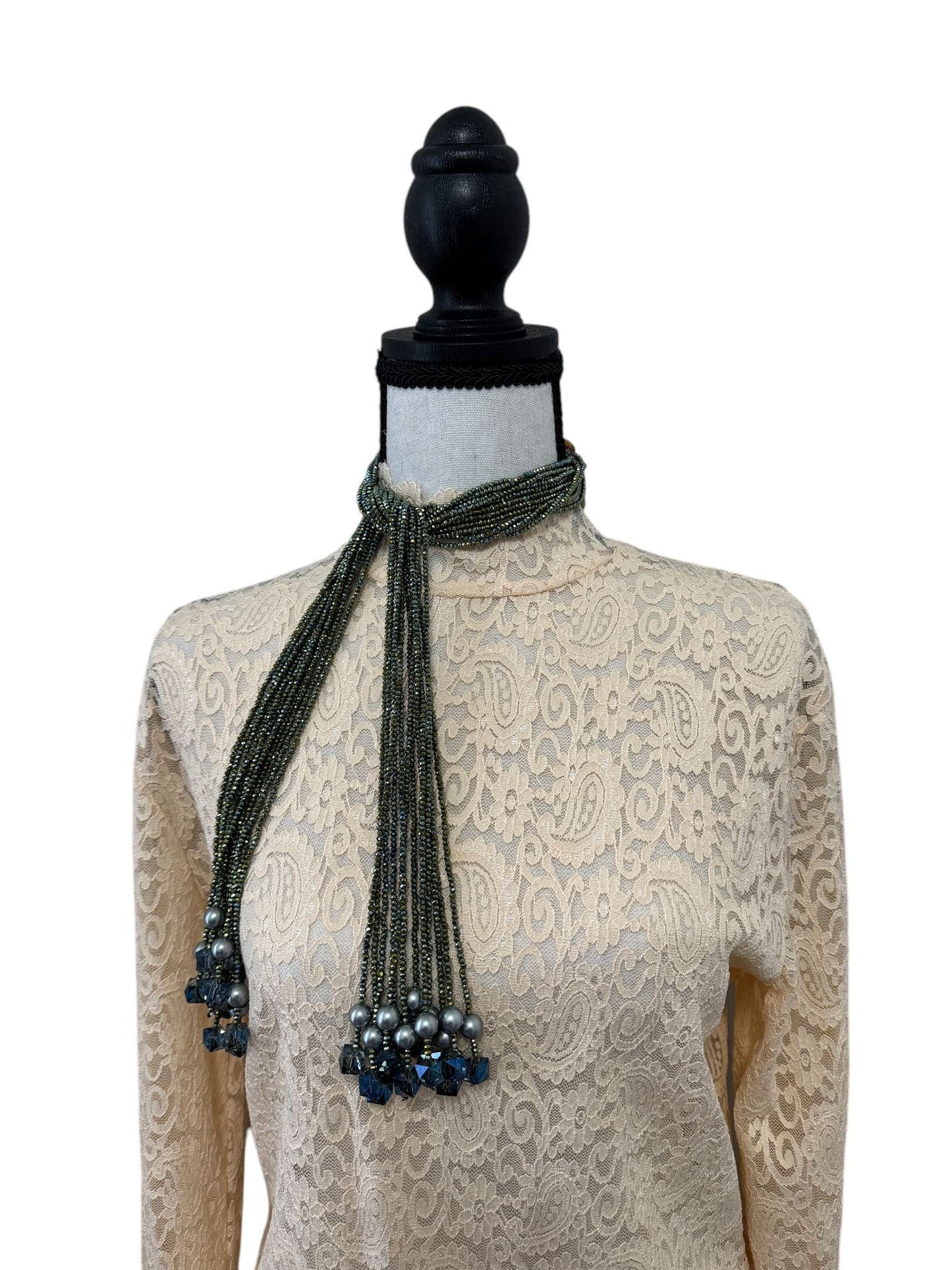 Crystal Scarf Green and Gold Multiway Drape Style Statement Necklace