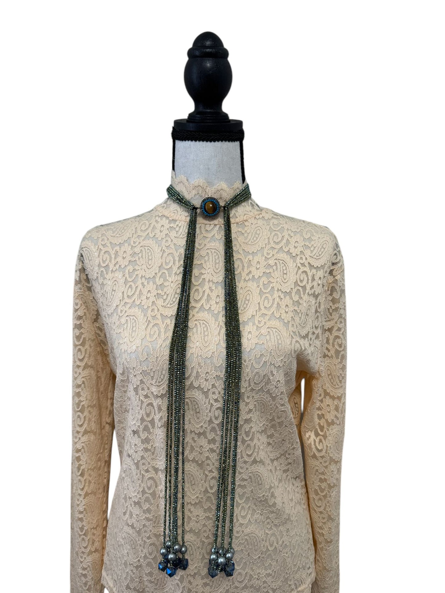 Crystal Scarf Green and Gold Multiway Drape Style Statement Necklace