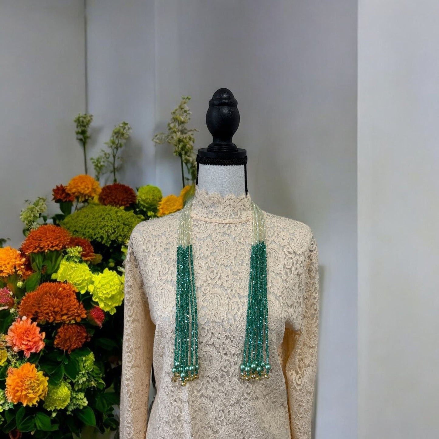 Crystal Scarf Emerald and Pale Green Multiway Drape Style Statement Necklace