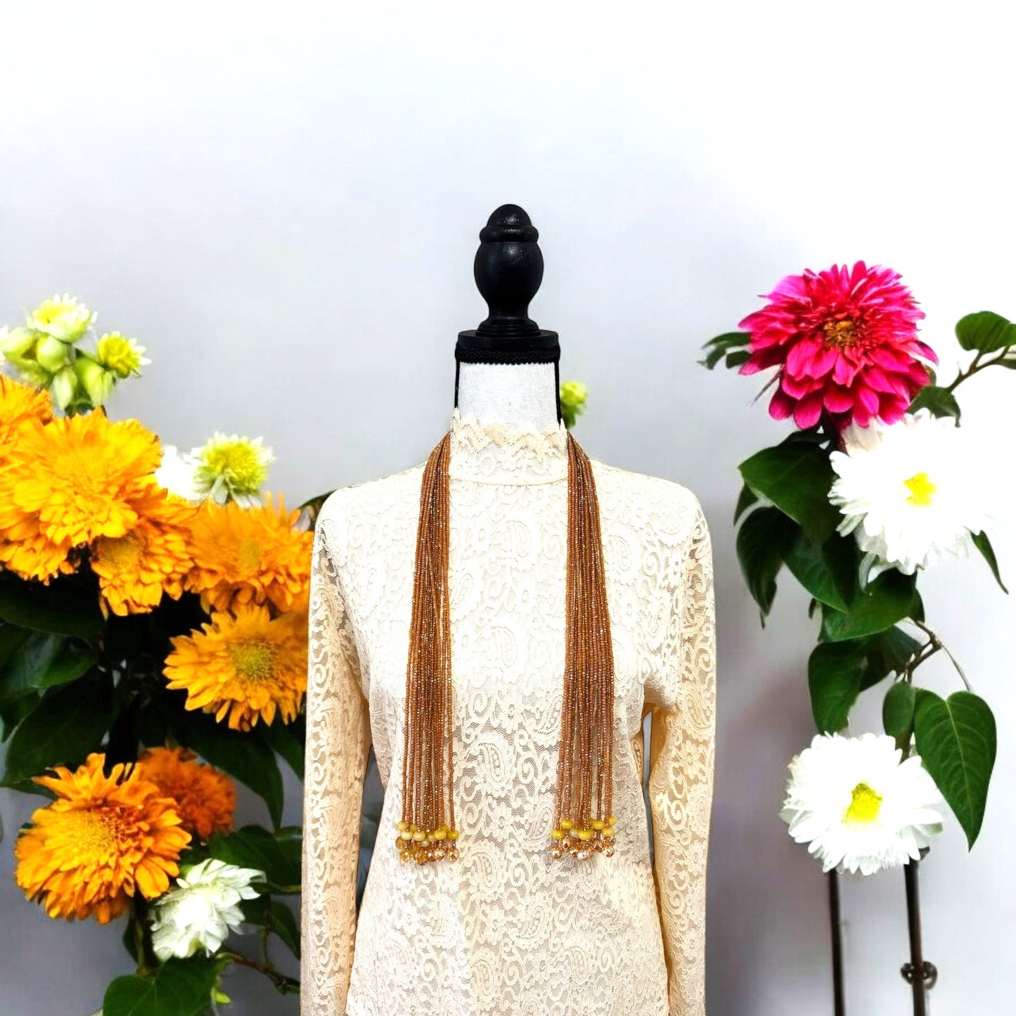 Crystal Scarf Orangish Yellow Multiway Drape Style Statement Necklace