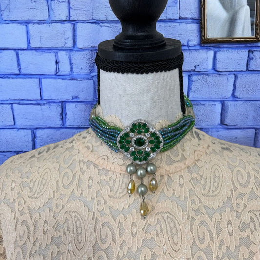 Crystal Chocker with Zircon Pendant