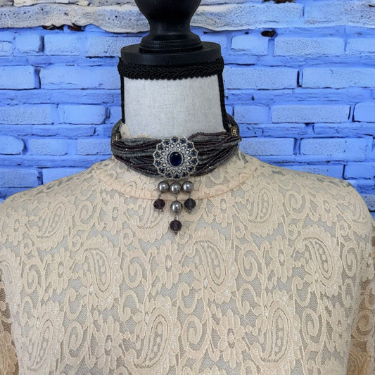 Crystal Chocker with Zircon Pendant
