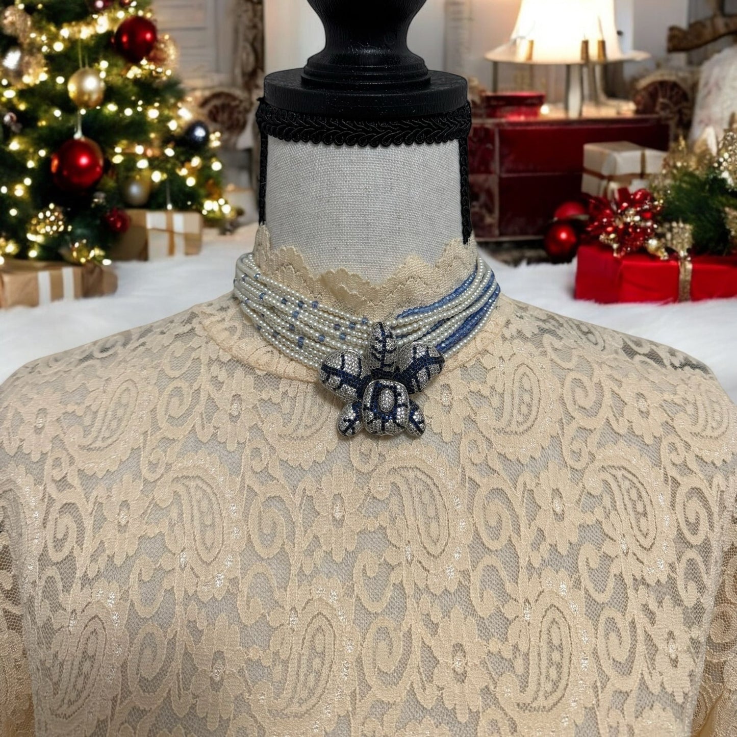 Crystal and Pearl Choker with Zircon Orchid Pendant