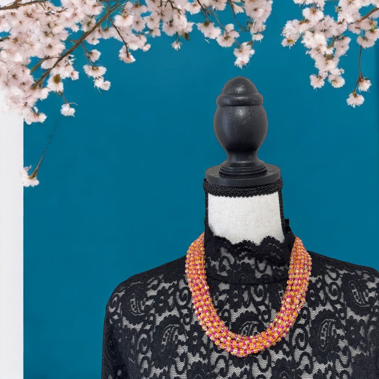 Square Crystal 8 Line Cluster Short Round the Neck Necklace