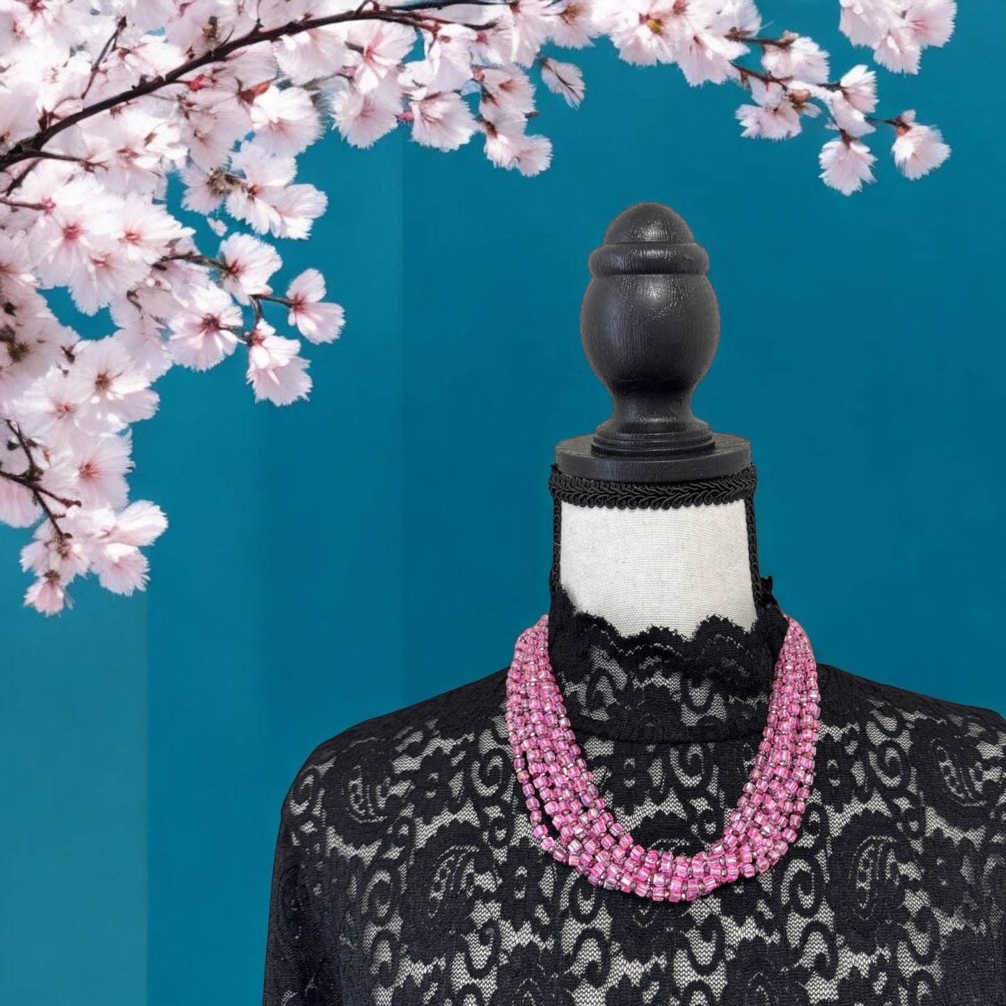 Square Crystal 8 Line Cluster Short Round the Neck Necklace