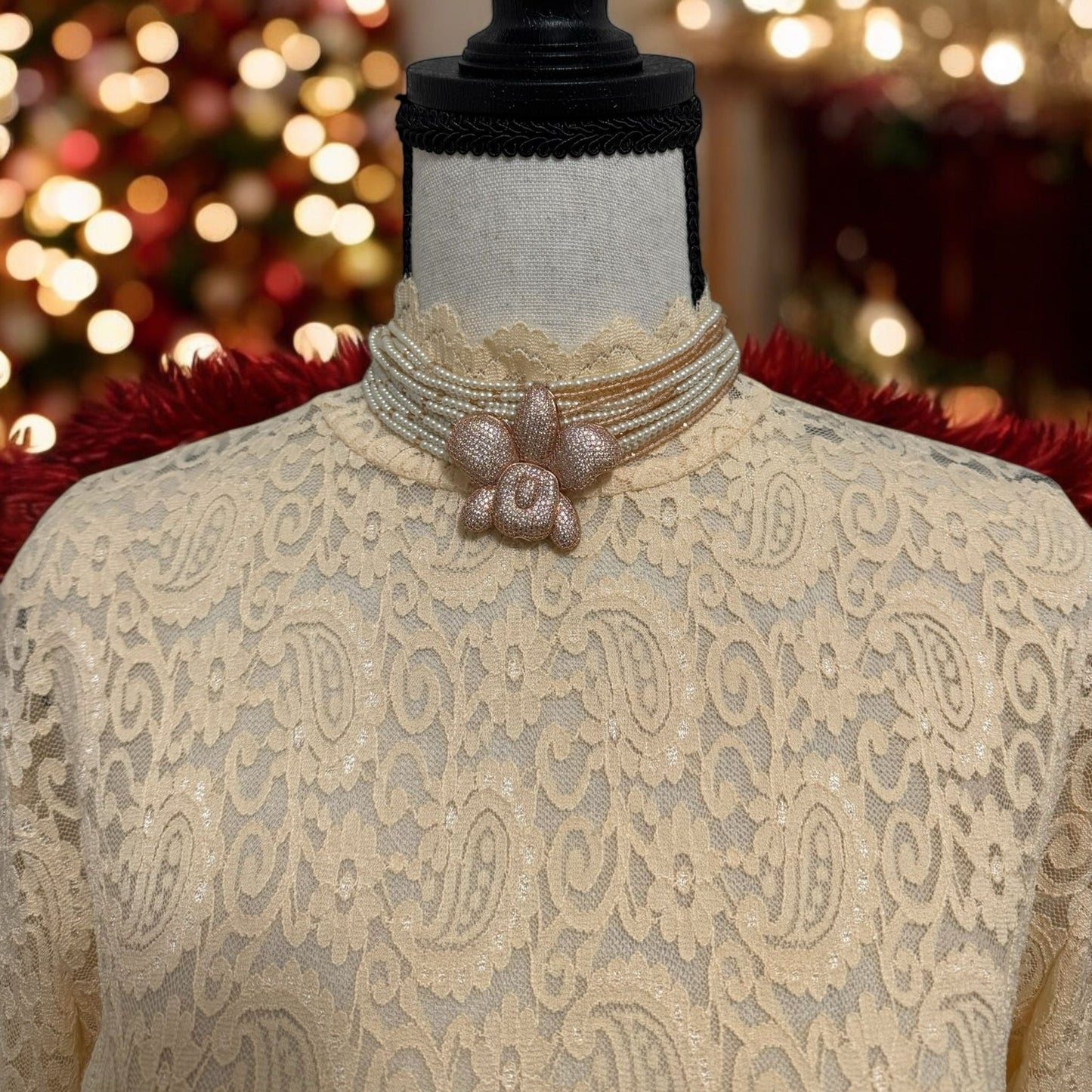 Crystal and Pearl Choker with Zircon Orchid Pendant