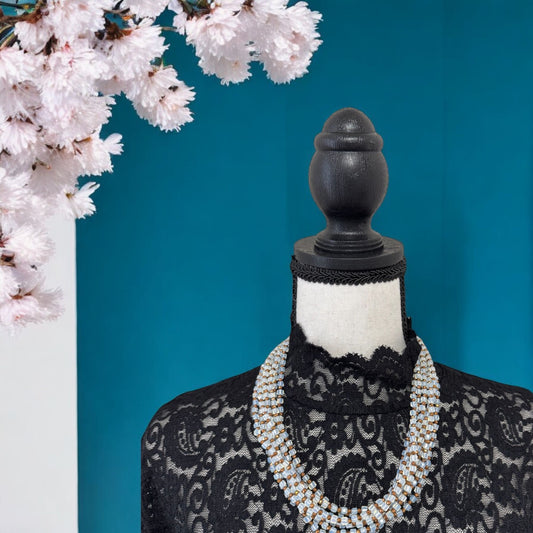 Square Crystal 8 Line Cluster Short Round the Neck Necklace