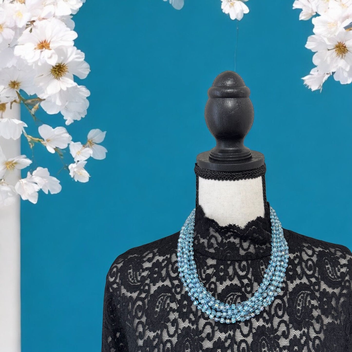 Square Crystal 8 Line Cluster Short Round the Neck Necklace