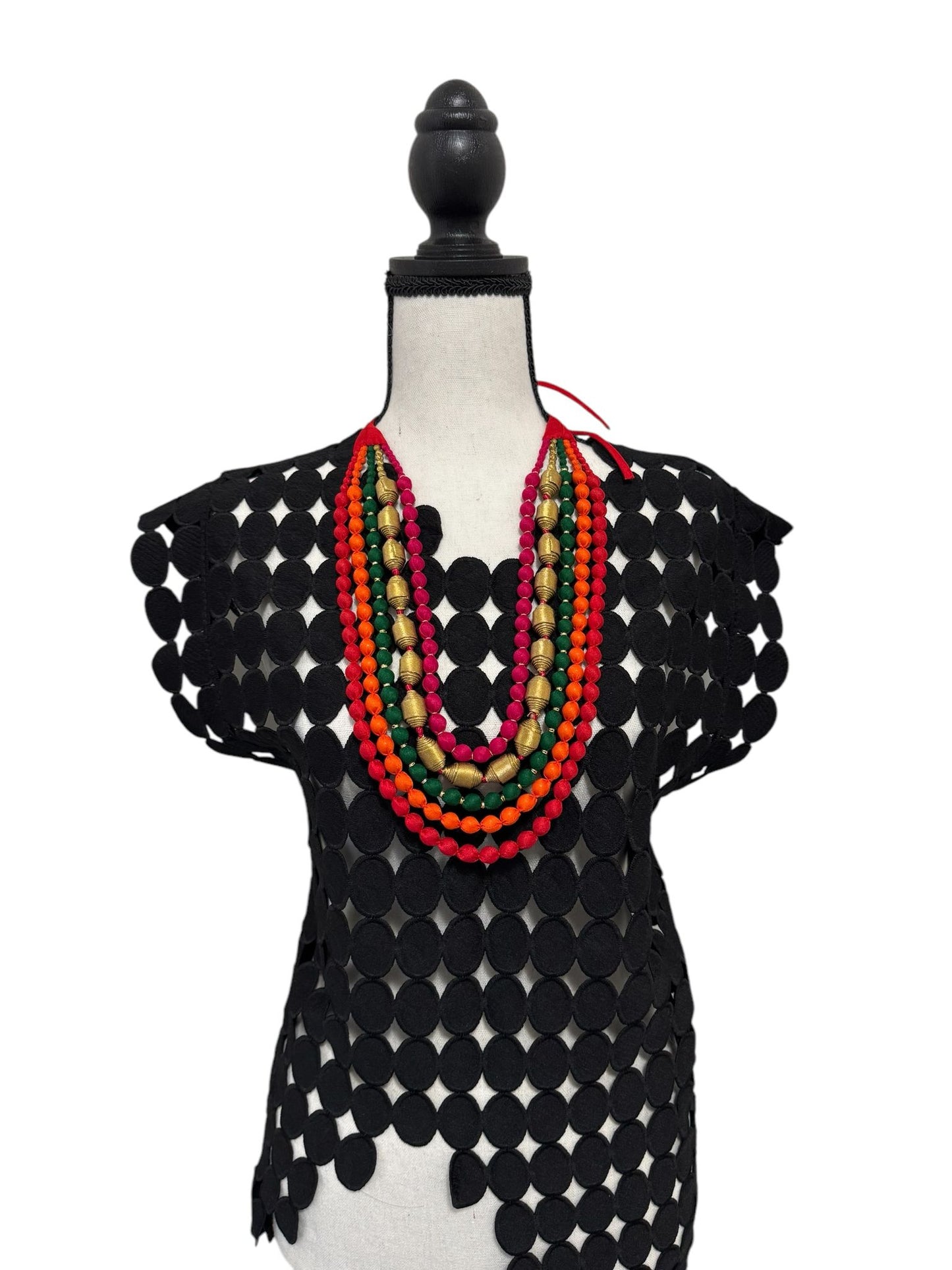 Tissue Silk Textile 5 Layer Multicolor adjustable Tie-Up Necklace