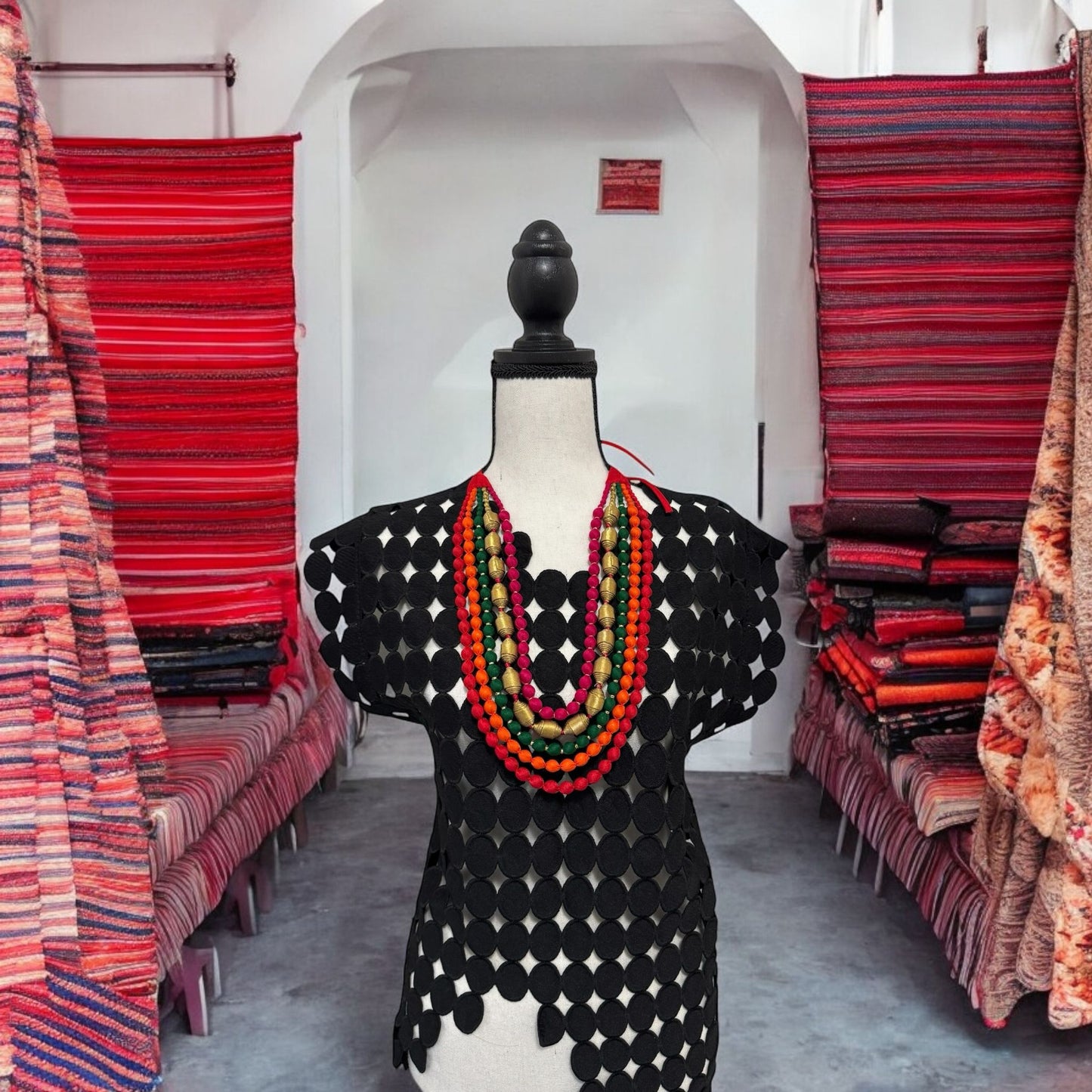 Tissue Silk Textile 5 Layer Multicolor adjustable Tie-Up Necklace