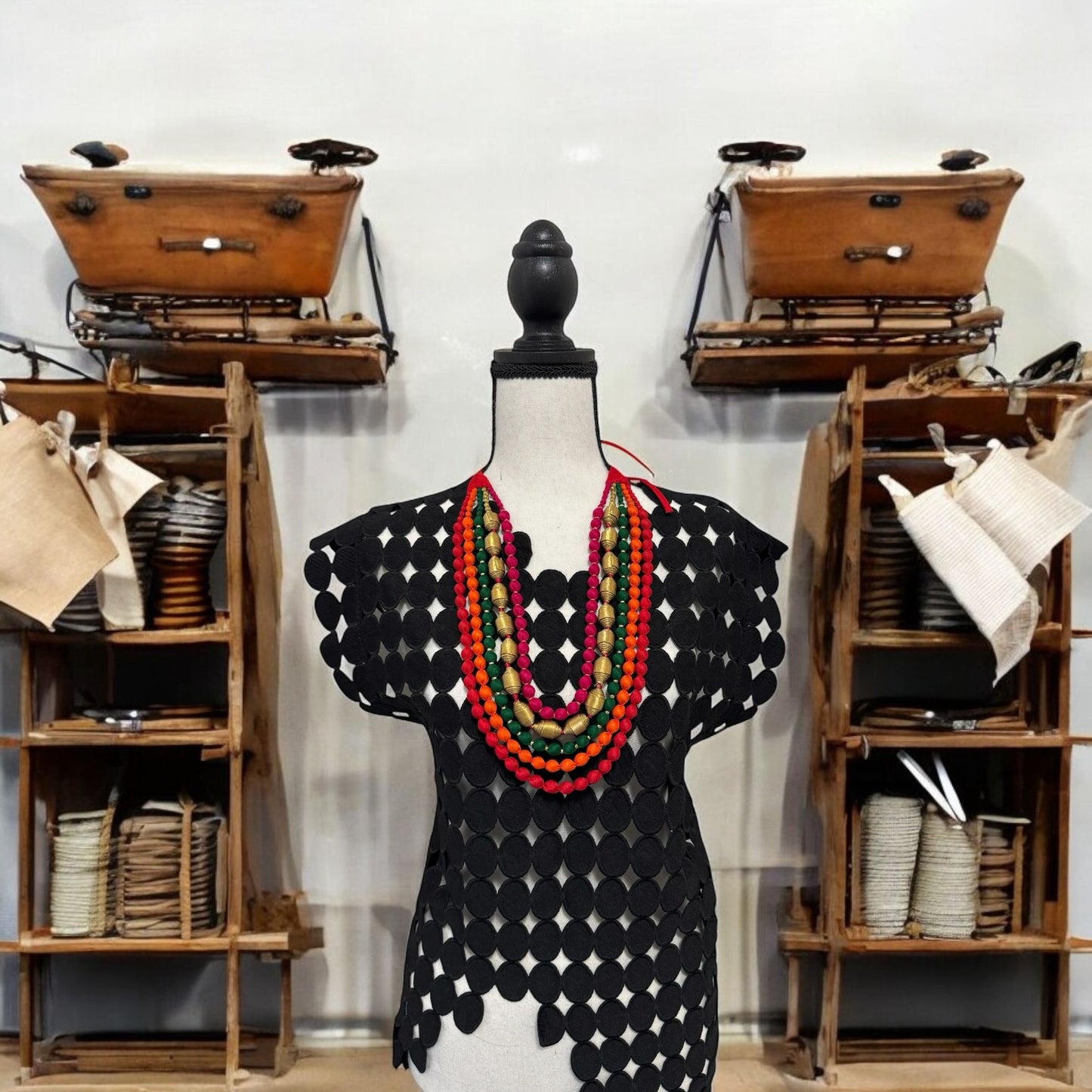 Tissue Silk Textile 5 Layer Multicolor adjustable Tie-Up Necklace