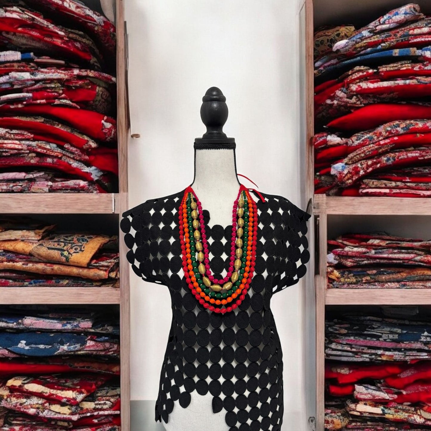 Tissue Silk Textile 5 Layer Multicolor adjustable Tie-Up Necklace