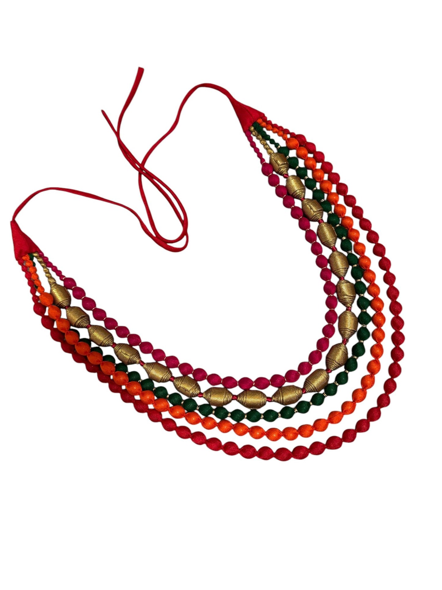 Tissue Silk Textile 5 Layer Multicolor adjustable Tie-Up Necklace