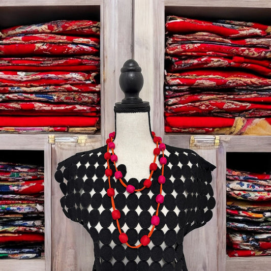 Silk Textile Extra Long Cord And Bead Necklace