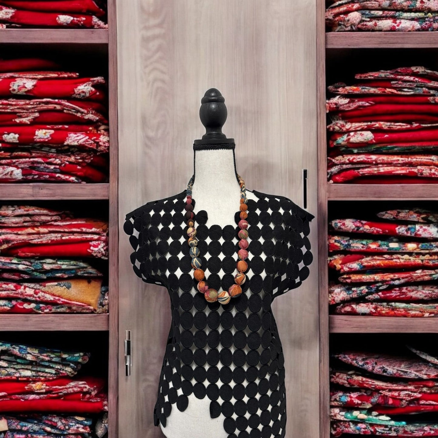 Silk Textile Printed Graduation Beads Necklace