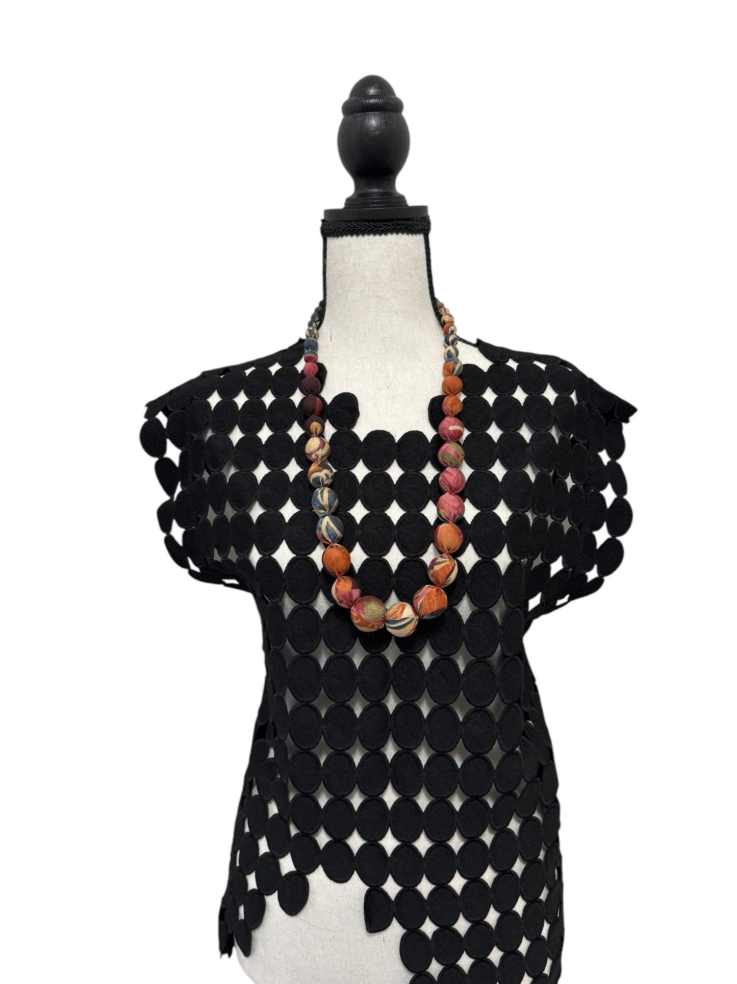 Silk Textile Printed Graduation Beads Necklace