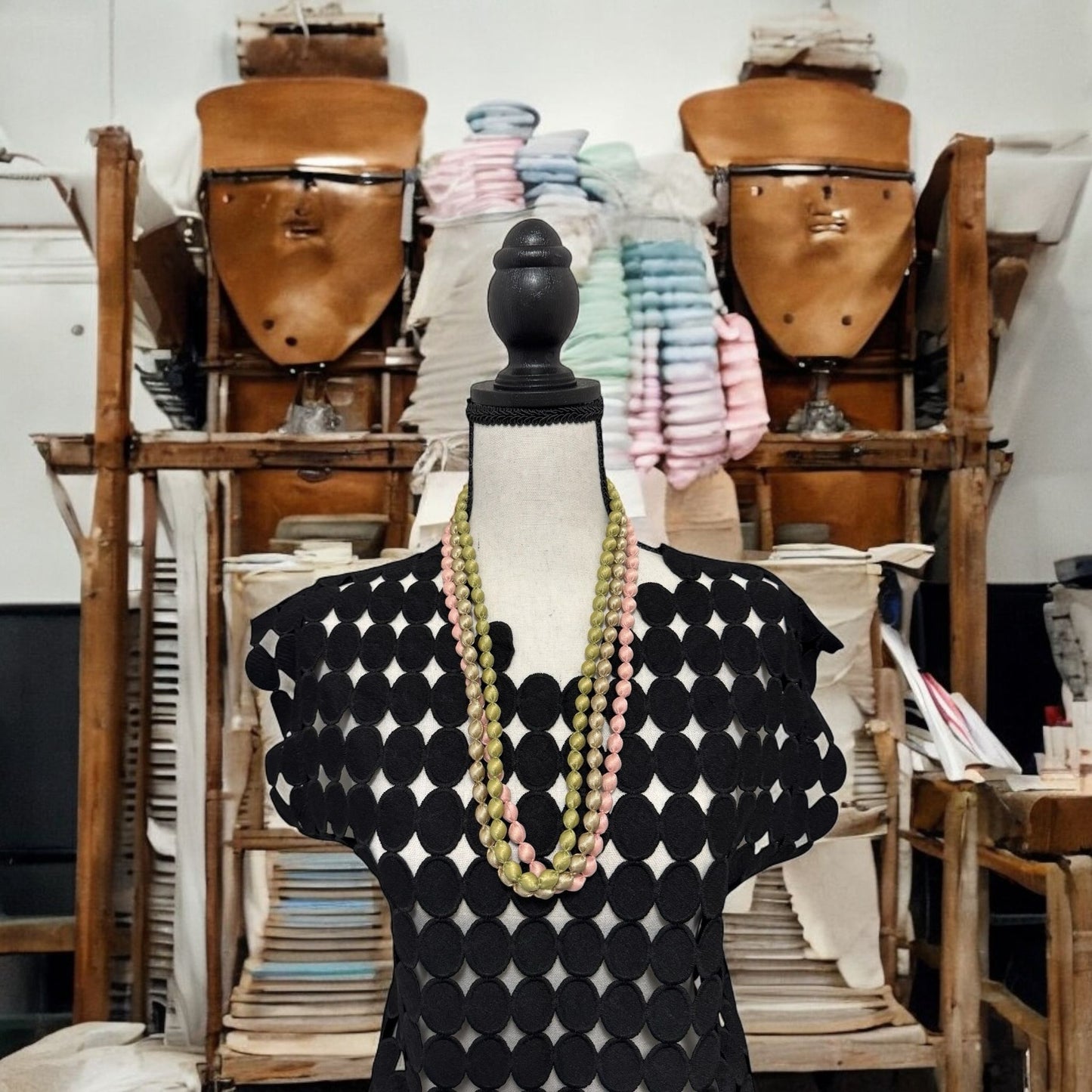 Tissue Silk Textile 3 Individual Lines Grouped Necklace