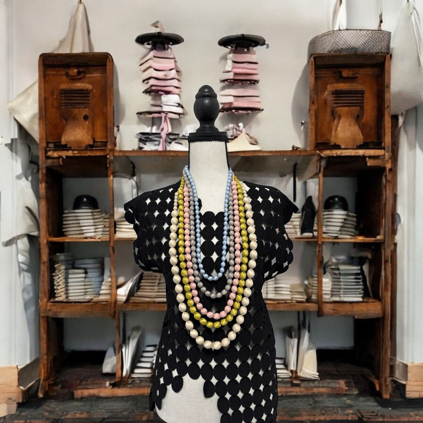 Tissue Silk Textile 5 Individual Lines Grouped Necklace