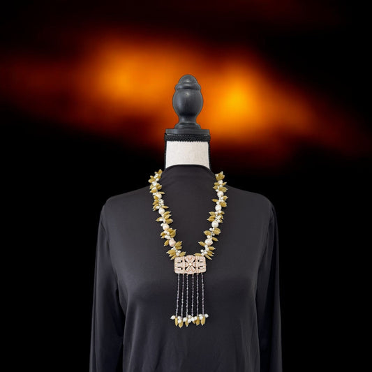 Baroque and Fresh Water Pearl with Zircon Square Pendant Necklace Yellow