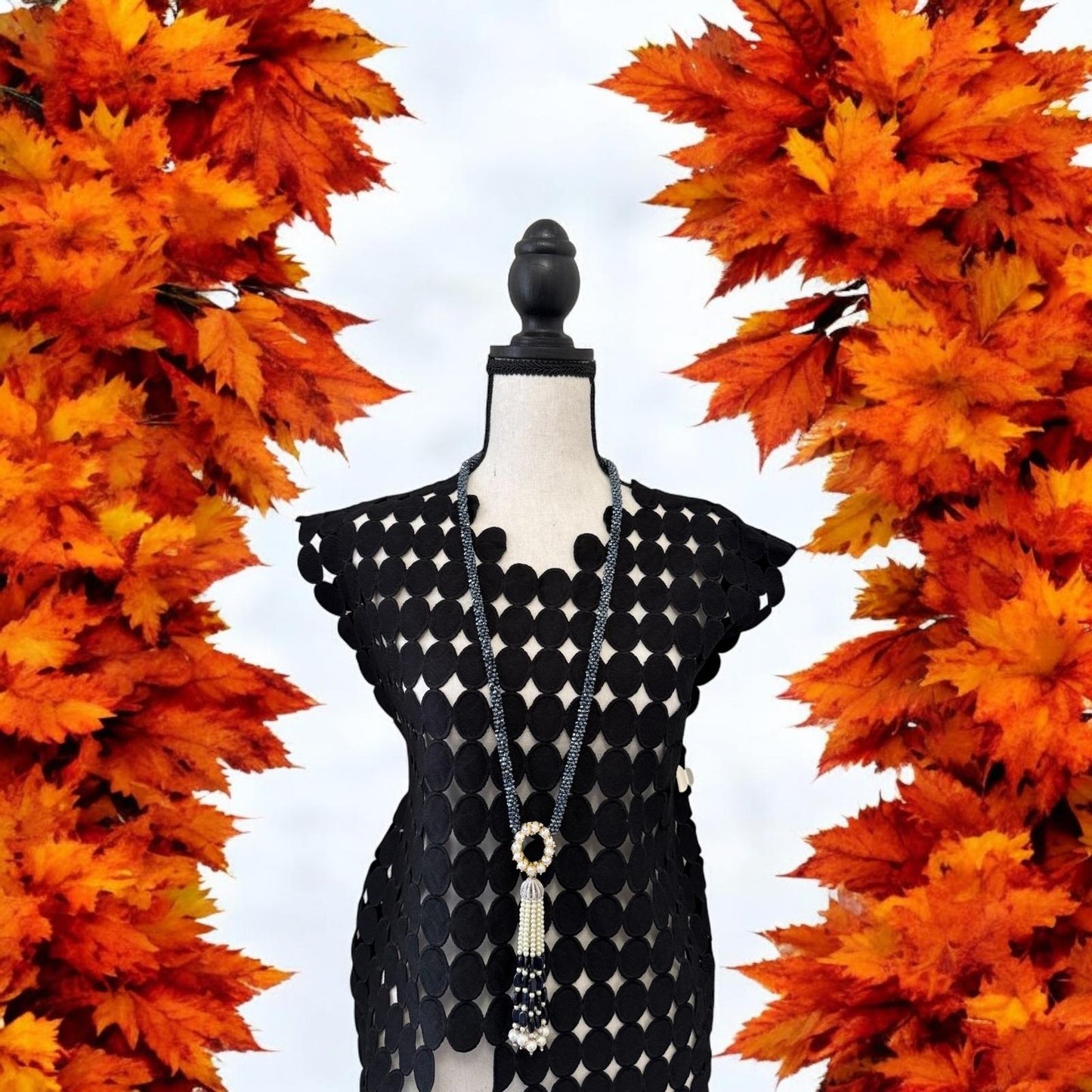 Twisted Crystal Long Necklace with Semi Precious Pendant and Tassel White