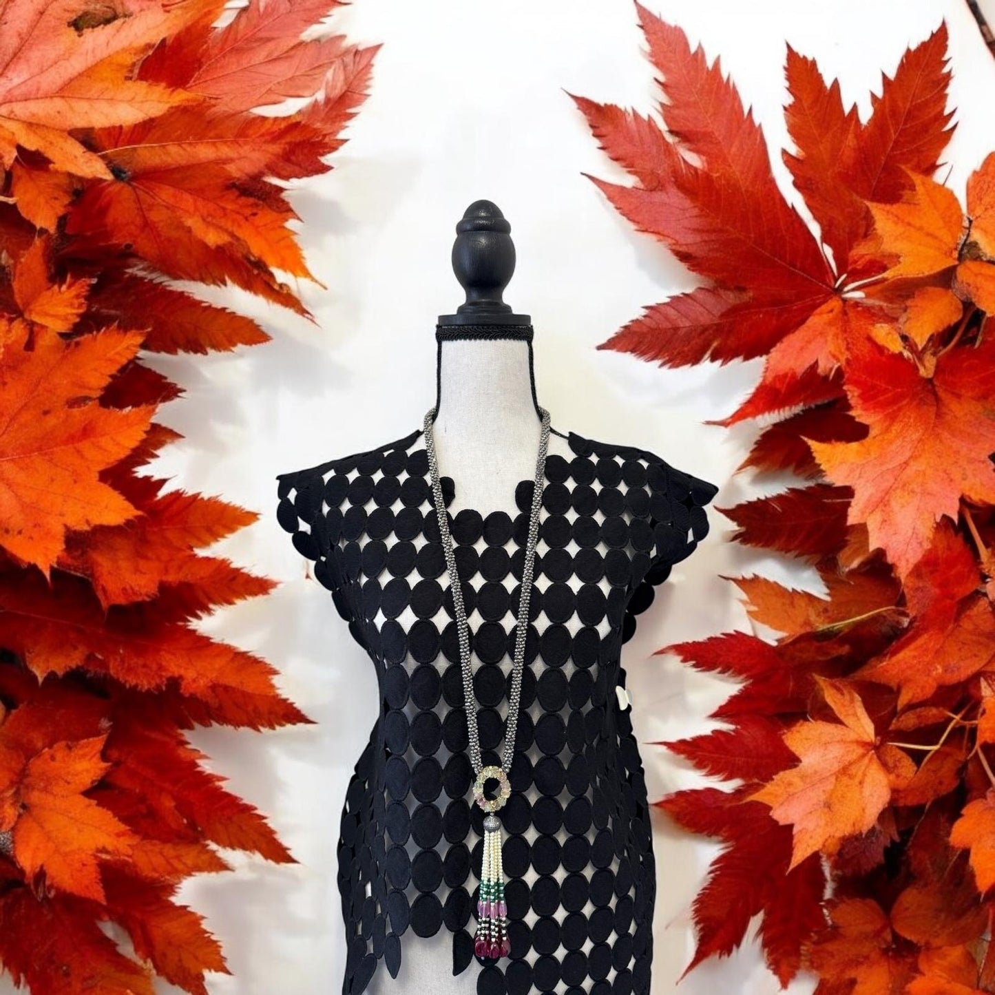 Twisted Crystal Long Necklace with Semi Precious Pendant and Tassel Green