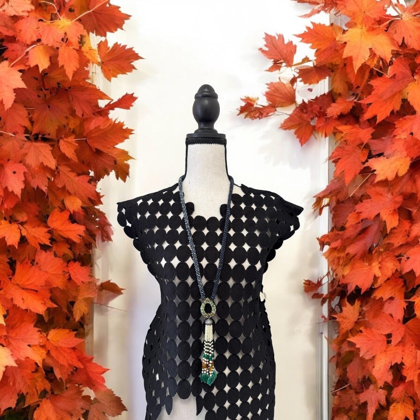 Twisted Crystal Long Necklace with Semi Precious Pendant and Tassel Blue