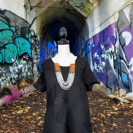 Layered White Crystal 12 Line Long Necklace Orange