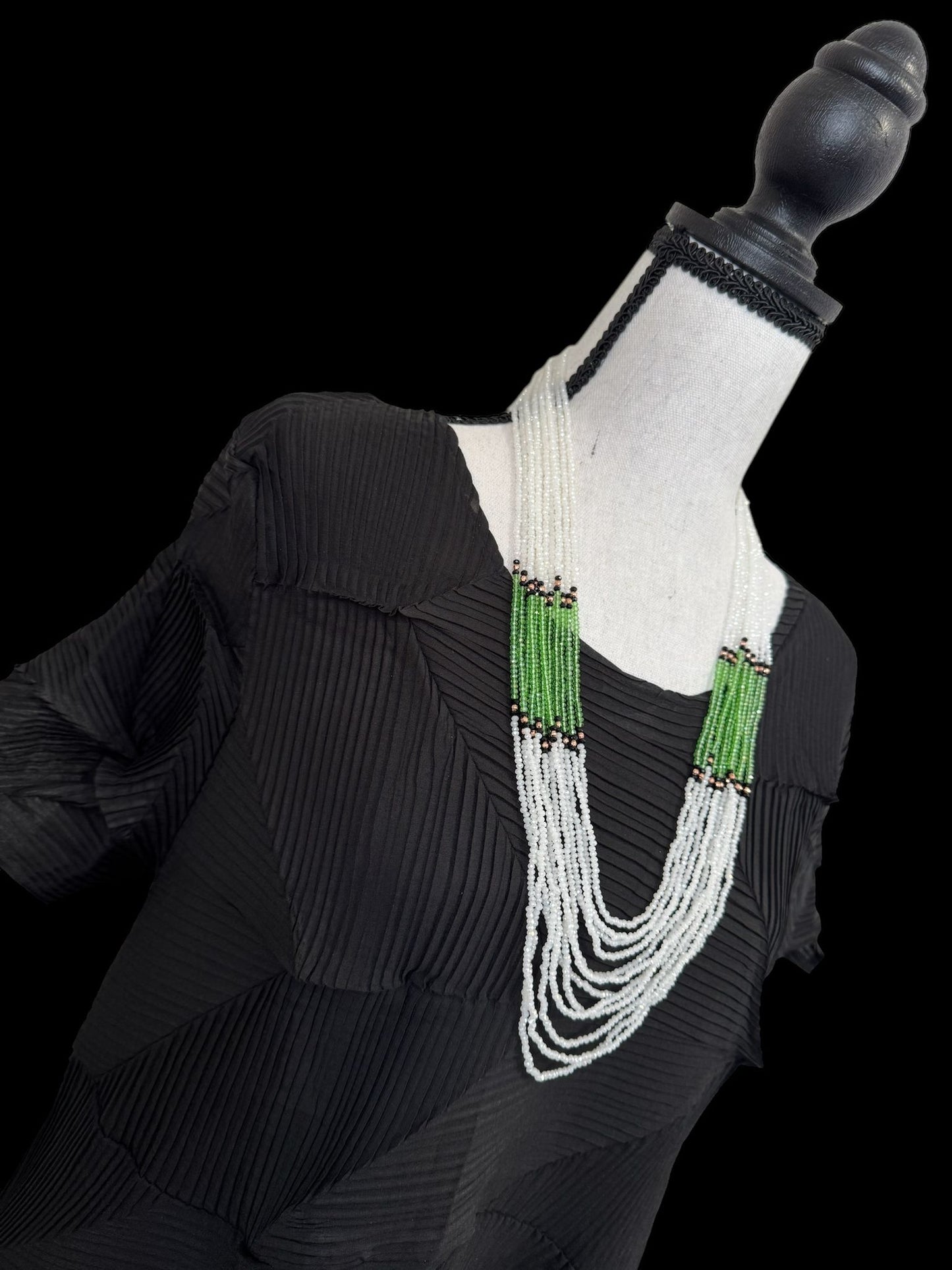 Layered White Crystal 12 Line Long Necklace Green