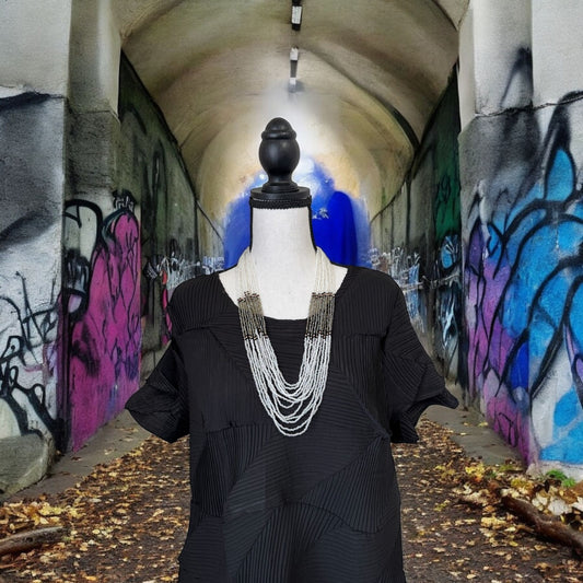 Layered White Crystal 12 Line Long Necklace Brown