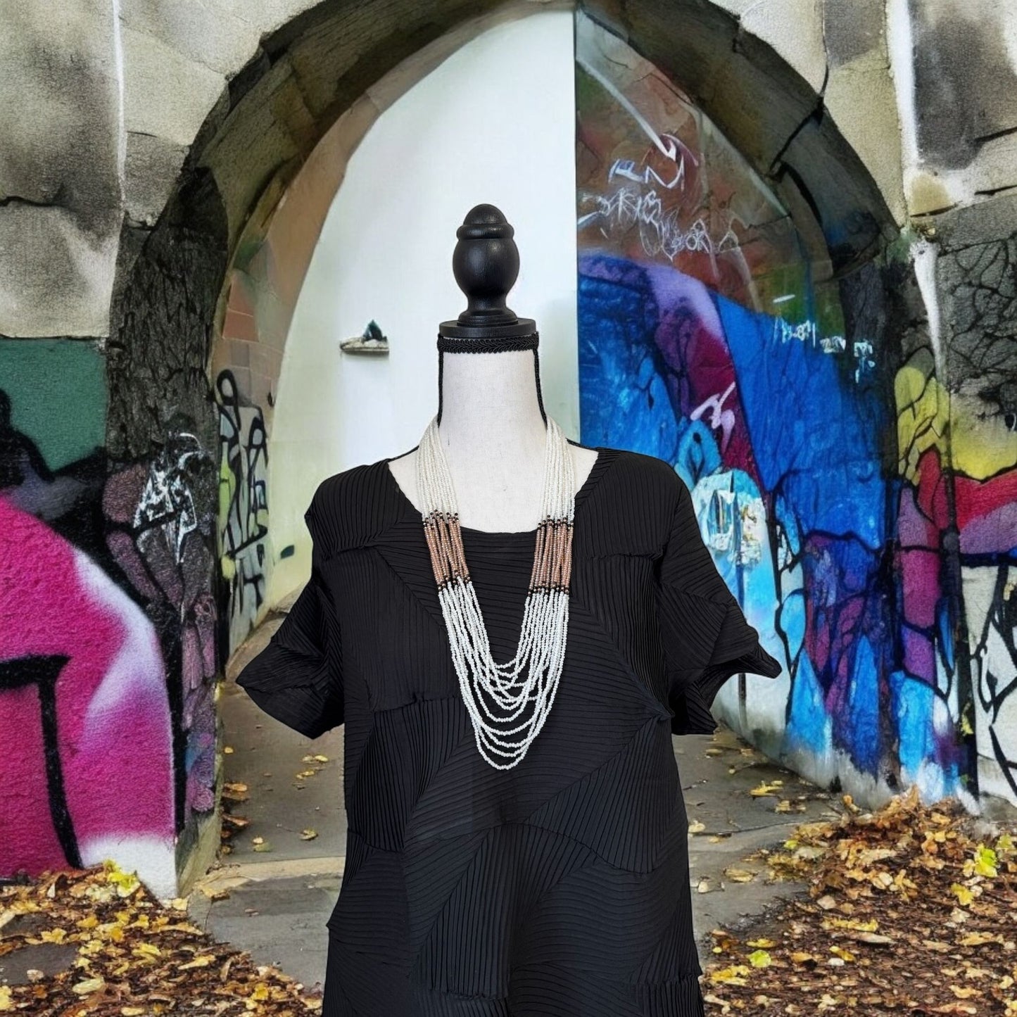 Layered White Crystal 12 Line Long Necklace Pink