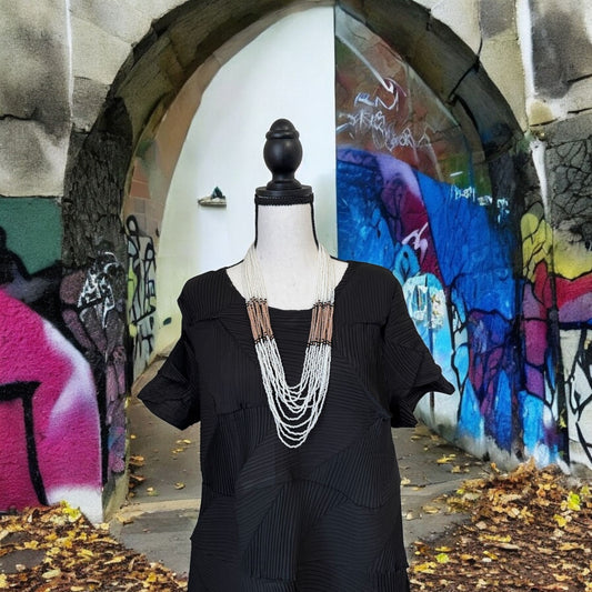 Layered White Crystal 12 Line Long Necklace Pink