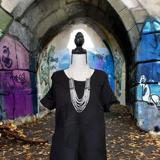 Layered White Crystal 12 Line Long Necklace Gray