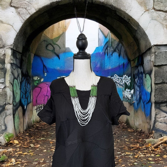 Layered White Crystal 12 Line Long Necklace Green