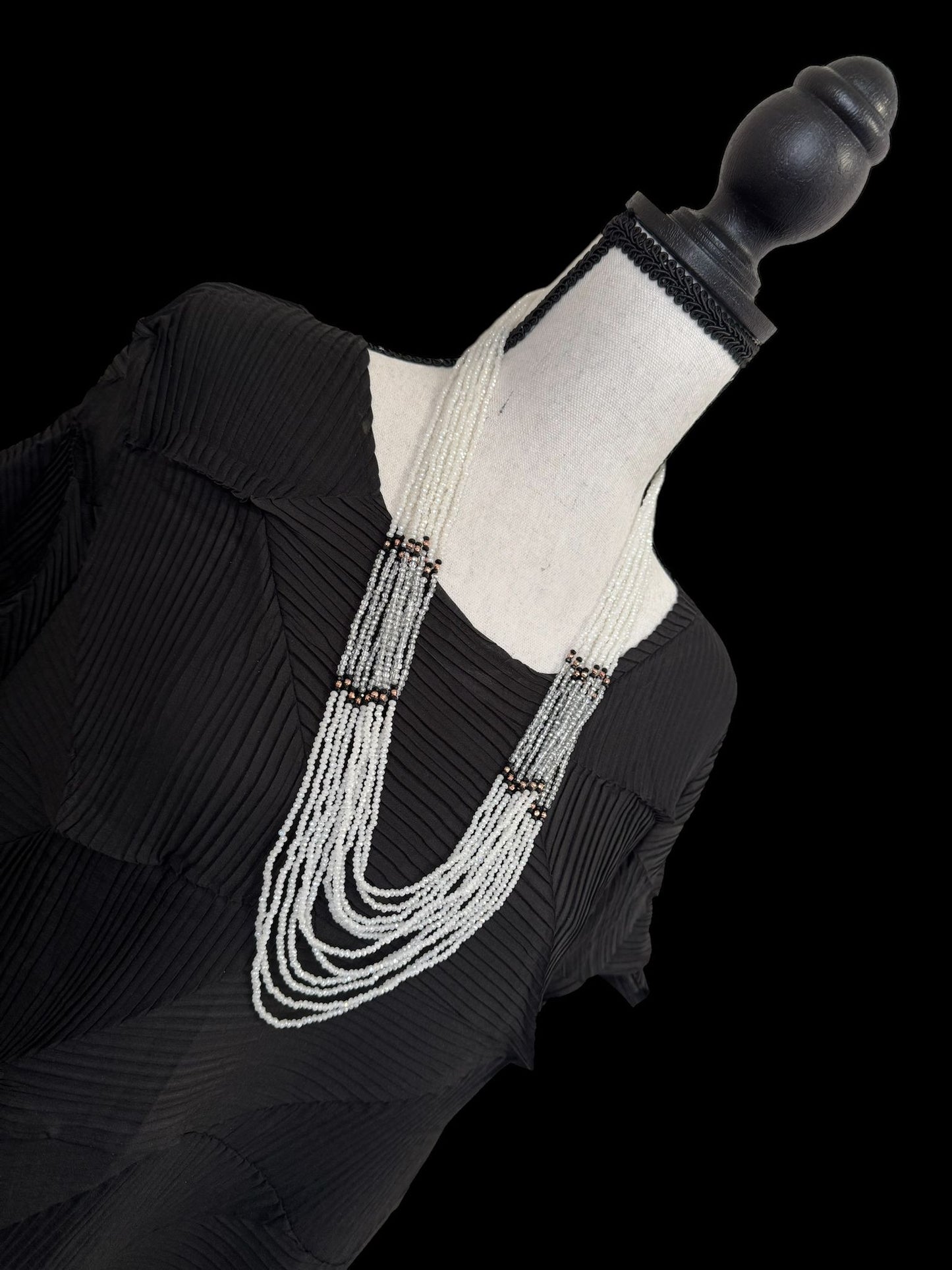 Layered White Crystal 12 Line Long Necklace Gray