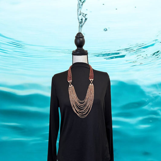 Dual Shade 10 Line Long Double Pendant Layered Crystal Necklace Pink
