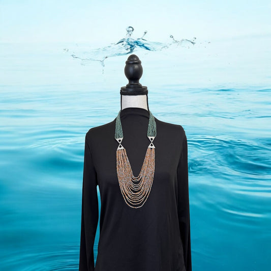 Dual Shade 10 Line Long Double Pendant Layered Crystal Necklace Orange