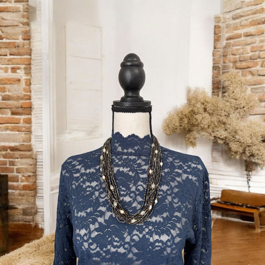 13 Line Dual-Tone Crystal Necklace in Color Brown & White