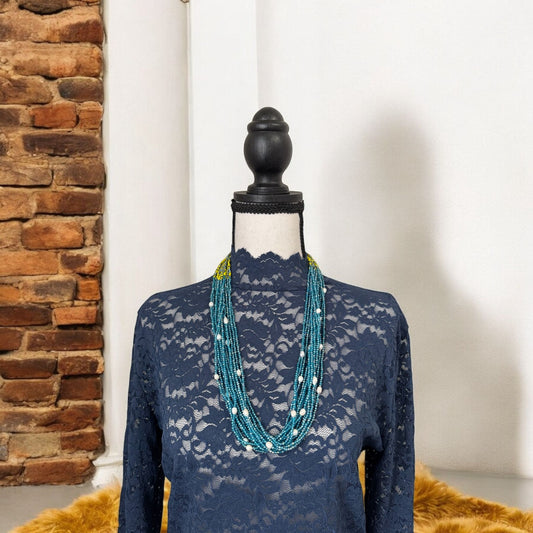 13 Line Dual-Tone Crystal Necklace in Color Yellow & Blue