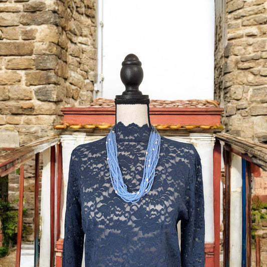 13 Line Dual-Tone Crystal Necklace in Color Navy & Blue