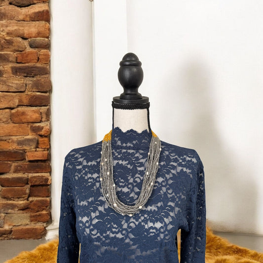 13 Line Dual-Tone Crystal Necklace in Color Yellow & Gray