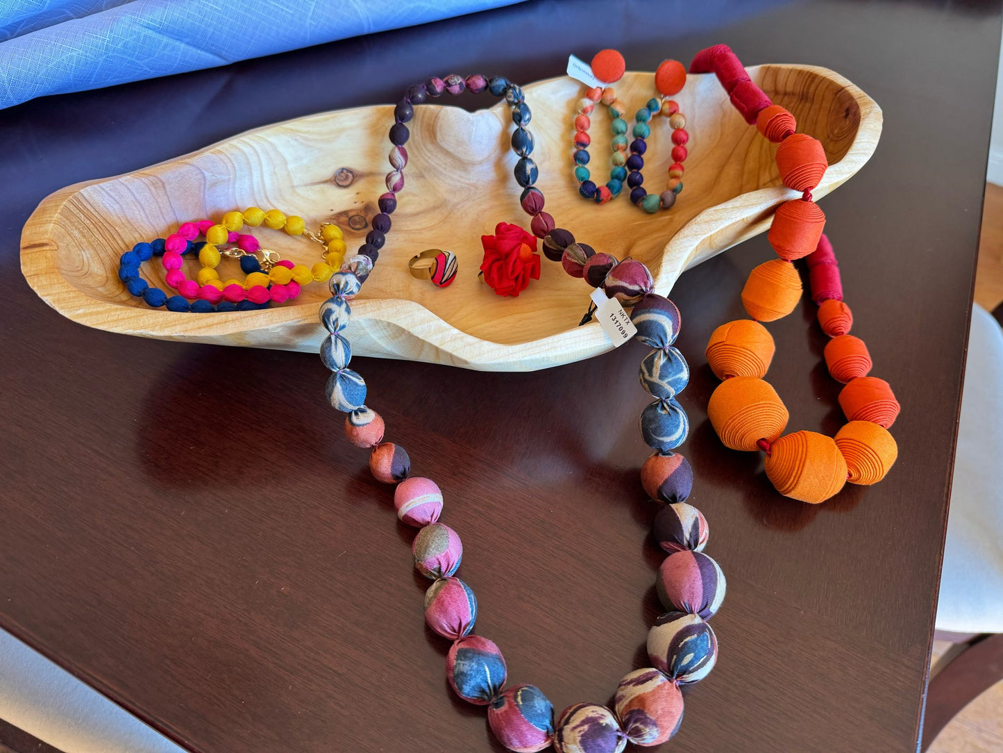 Silk Textile Printed Graduation Beads Necklace