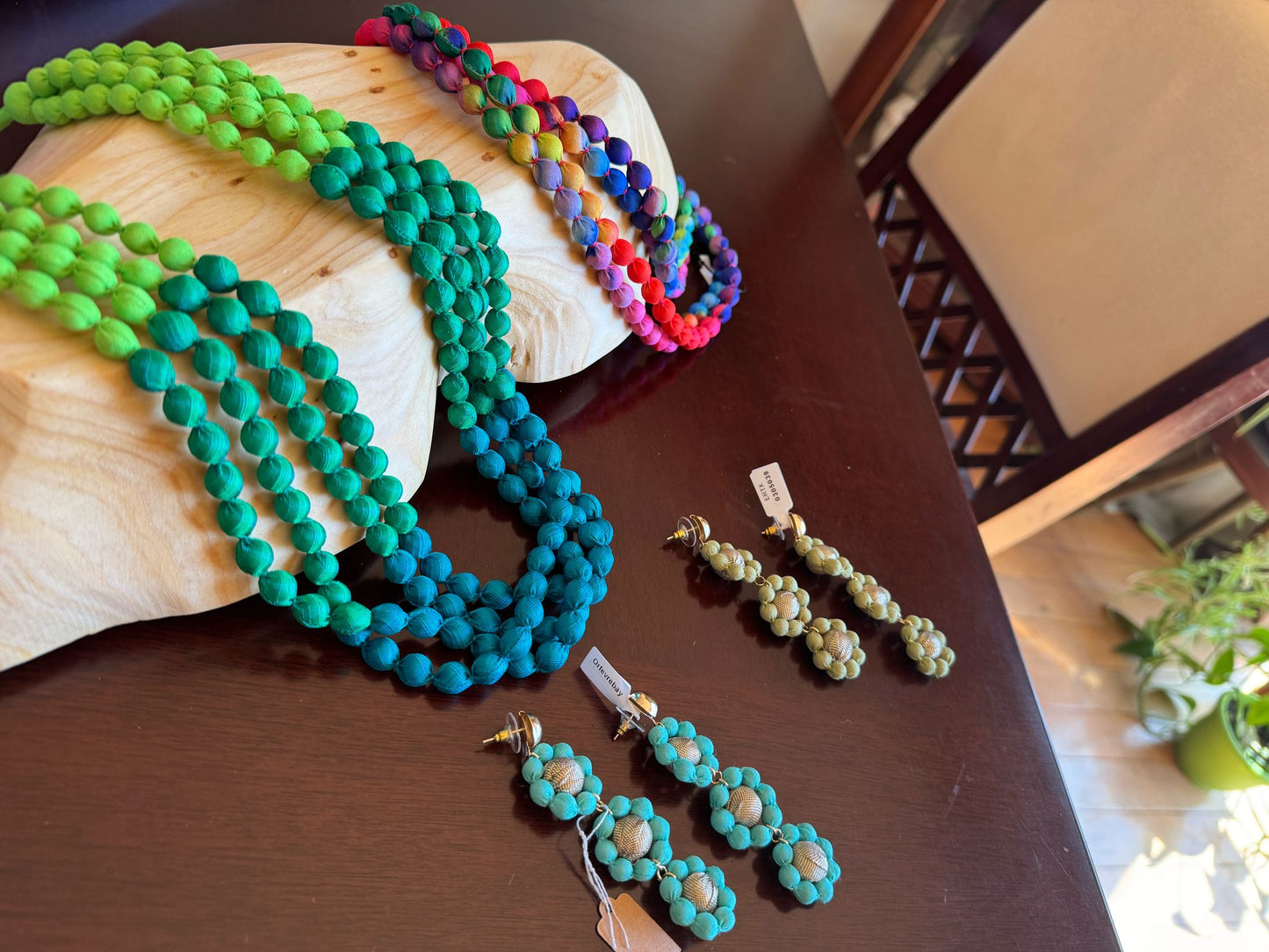 Silk Textile 4 Layer All Shades of Green Necklace