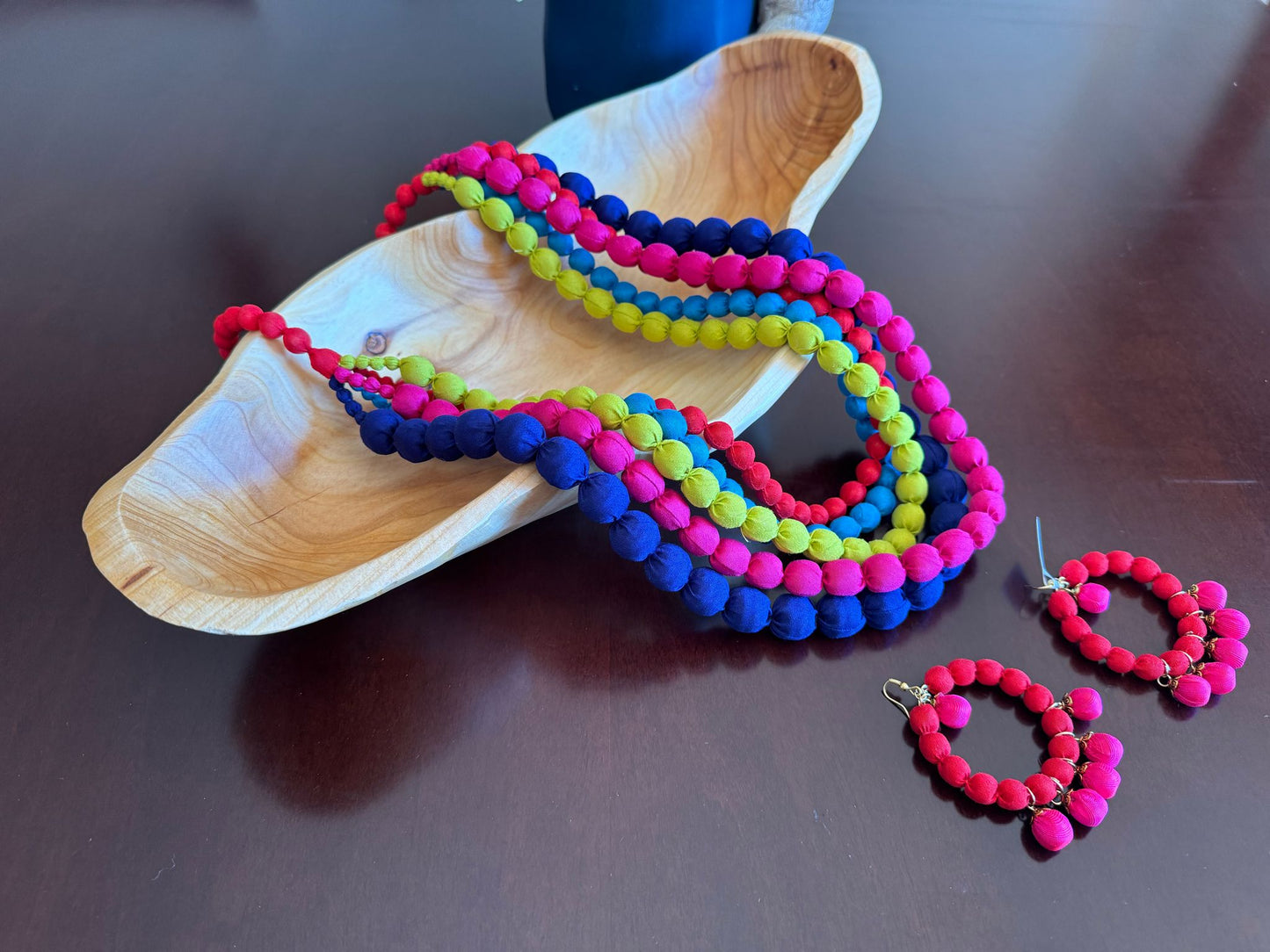 Silk Textile 5 Layer Multicolor Necklace