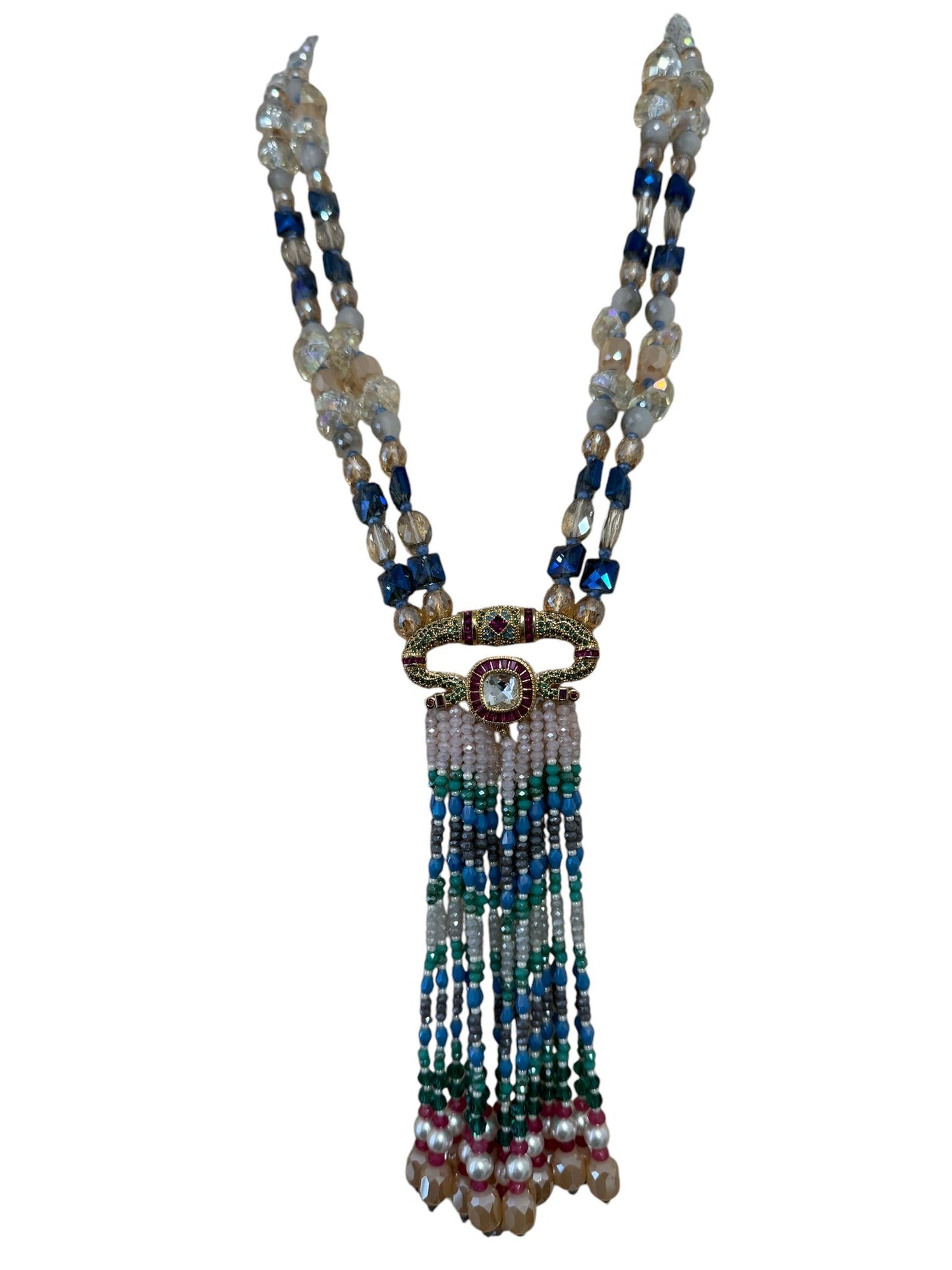 Multicolor Crystal Statement Necklace with Heavy Tassel