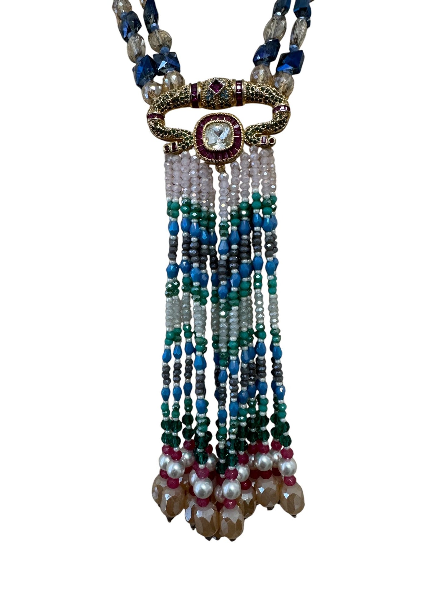 Multicolor Crystal Statement Necklace with Heavy Tassel